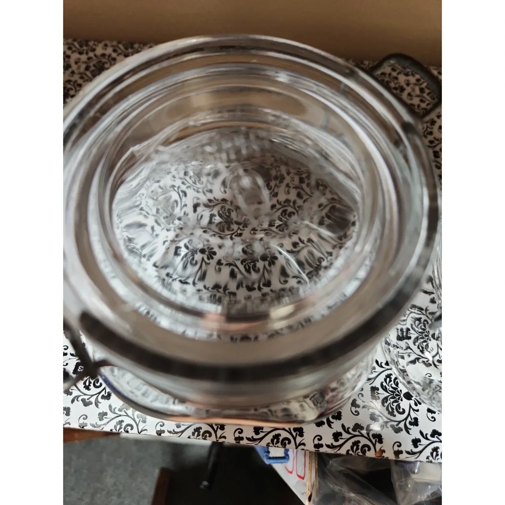 Set of 2 Clear Glass Hermetic Storage Jars with Wire Bail Flip Top‎ Lids